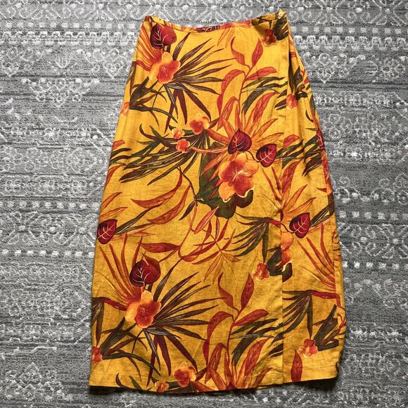 Chico's Design Linen Matching Set Size L/XL Tropical Print Jacket Wrap Skirt NWT - Picture 2 of 16